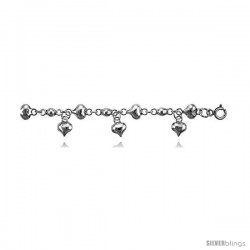 Sterling Silver Charm Bracelet w/ Dangling Hearts -Style 6cb447