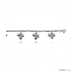 Sterling Silver Charm Anklet w/ Dangling Clustered Teeny Hearts -Style 6cb448a