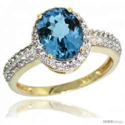 10k Yellow Gold Diamond London Blue Topaz Ring Oval Stone 9x7 mm 1.76 ct 1/2 in wide