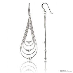 Sterling Silver Wire Earrings w/ Beads, 2 3/4 in