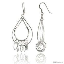 Sterling Silver Pear-shaped Earrings, w/ Hoops & Loops, 2 3/16 in
