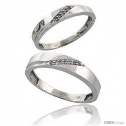 10k White Gold Diamond 2 Piece Wedding Ring Set His 4.5mm & Hers 3.5mm -Style 10w115w2