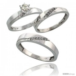 10k White Gold Diamond Trio Wedding Ring Set His 4.5mm & Hers 3.5mm -Style 10w115w3