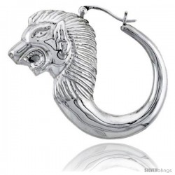 Sterling Silver High Polished Large Lion Head Earrings