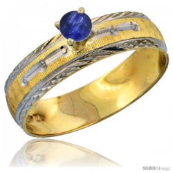 10k Gold Ladies' Solitaire 0.25 Carat Deep Blue Sapphire Engagement Ring Diamond-cut Pattern Rhodium Accent, 3/16 in. (4.5mm)