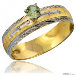 10k Gold Ladies' Solitaire 0.25 Carat Green Sapphire Engagement Ring Diamond-cut Pattern Rhodium Accent, 3/16 in. (4.5mm) wide