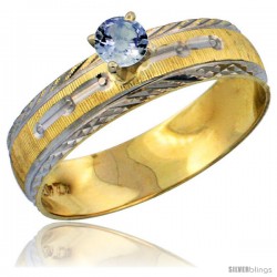 10k Gold Ladies' Solitaire 0.25 Carat Light Blue Sapphire Engagement Ring Diamond-cut Pattern Rhodium Accent, 3/16 in. (4.5mm)