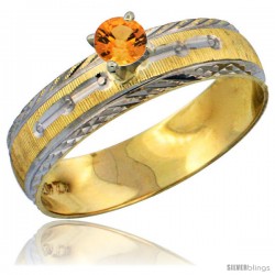 10k Gold Ladies' Solitaire 0.25 Carat Orange Sapphire Engagement Ring Diamond-cut Pattern Rhodium Accent, 3/16 in. (4.5mm) wide