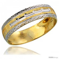 10k Gold Ladies' Wedding Band Ring Diamond-cut Pattern Rhodium Accent, 3/16 in. (4.5mm) wide