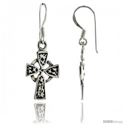 Sterling Silver Celtic High Cross Dangle Earrings, 1 3/8 in tall