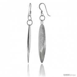 Sterling Silver Long Oval Earrings Crystallized Finish, 1 9/16 in