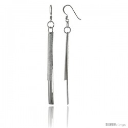 Sterling Silver Double Bar Earrings Crystallized Finish, 2 3/8 in