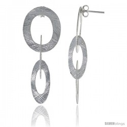 Sterling Silver Triple Oval Earrings Crystallized Finish, 1 3/4 in