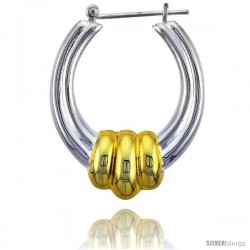 Sterling Silver Snap-down-post Hoop Earrings, w/ 2-Tone Gold Plate Accent, 1 7/16" (37 mm) tall