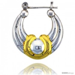 Sterling Silver Snap-down-post Hoop Earrings, w/ 2-Tone Gold Plate Accent, 1 3/16" (30 mm) tall