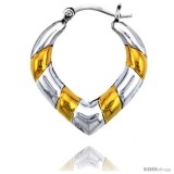 Sterling Silver Snap-down-post Hoop Earrings, w/ 2-Tone Gold Plate Accent, 1" (25 mm) tall