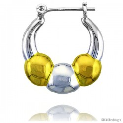 Sterling Silver Snap-down-post Hoop Earrings, w/ 2-Tone Gold Plate Accent, 1 1/8" (28 mm) tall