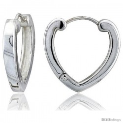 Sterling Silver Huggie Earrings Heart-shaped Flawless Finish, 15/16 in