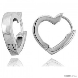 Sterling Silver Huggie Earrings Heart-shaped Flawless Finish, 11/16 in