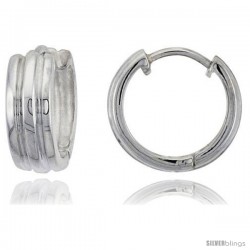 Sterling Silver Huggie Earrings with 2 Light Grooves Flawless Finish, 15/16 in