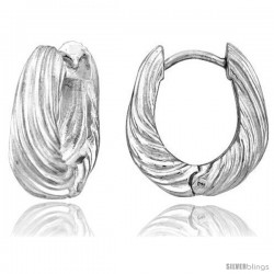 Sterling Silver Huggie Earrings U-shaped Textured Flawless Finish, 11/16 in