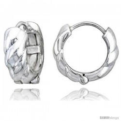 Sterling Silver Huggie Earrings Rope-designed Flawless Finish, 11/16 in