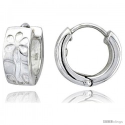 Sterling Silver Huggie Earrings Floral Flawless Finish, 5/8 in -Style Teh109