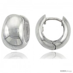 Sterling Silver Huggie Earrings U-shaped Plain Flawless Finish, 9/16 in