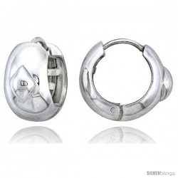 Sterling Silver Huggie Earrings w/ Diamond-shaped Accent Flawless Finish, 11/16 in