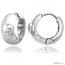 Sterling Silver Huggie Earrings w/ Heart-shaped Accent Flawless Finish, 11/16 in