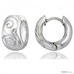 Sterling Silver Huggie Earrings Spiral Designed Flawless Finish, 9/16 in