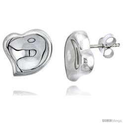 Sterling Silver Huggie Earrings Fancy Heart Stud Earrings Flawless Finish, 7/16 in