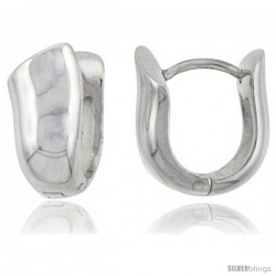 Sterling Silver Huggie Earrings U-Shape Flawless Finish, 1/2 in