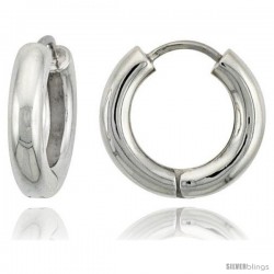 Sterling Silver Huggie Earrings Round Shape Flawless Finish, 11/16 in