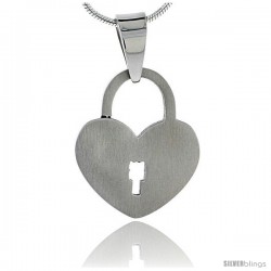 Stainless Steel Heart Padlock Pendant 7/8 in tall, w/ 30 in Chain