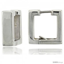 Sterling Silver Huggie Earrings Square Shape Flawless Finish, 9/16 in