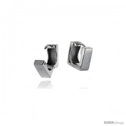 Sterling Silver Huggie Earrings Square Shape Flawless Finish, 1/2 in