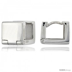 Sterling Silver Huggie Earrings Square Shape Flawless Finish, 3/8 in