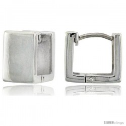 Sterling Silver Huggie Earrings Square Shape Flawless Finish, 7/16 in