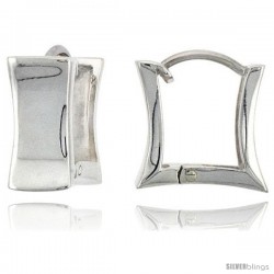 Sterling Silver Huggie Earrings Square Shape Flawless Finish, 9/16 in -Style Teh215