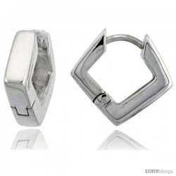 Sterling Silver Huggie Earrings Diamond Shape Flawless Finish, 9/16 in