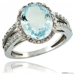 14k White Gold Diamond Halo Aquamarine Ring 3 Carat Oval Shape 11X9 mm, 7/16 in (11mm) wide