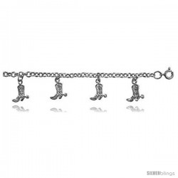 Sterling Silver Rolo Link Anklet w/ Boot Charms