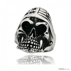 Surgical Steel Biker Skull Ring with American Flag Bandana 1 5/16 in wide