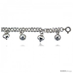 Sterling Silver Charm Bracelet Hearts and Chime Balls