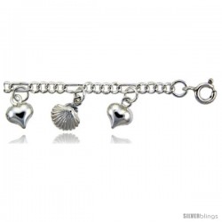 Sterling Silver Charm Bracelet w/ Hearts and Shells