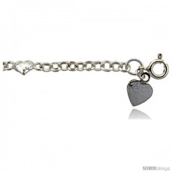 Sterling Silver Rolo Charm Bracelet w/ Teeny Hearts