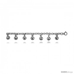 Sterling Silver Charm Bracelet w/ Chime Balls -Style 6cb499