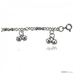 Sterling Silver Anklet w/ Clustered Double Chime Balls -Style 6cb502a