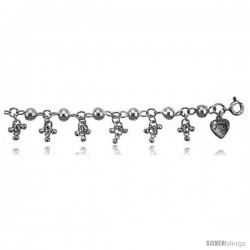 Sterling Silver Charm Bracelet w/ Clustered Teeny Beads